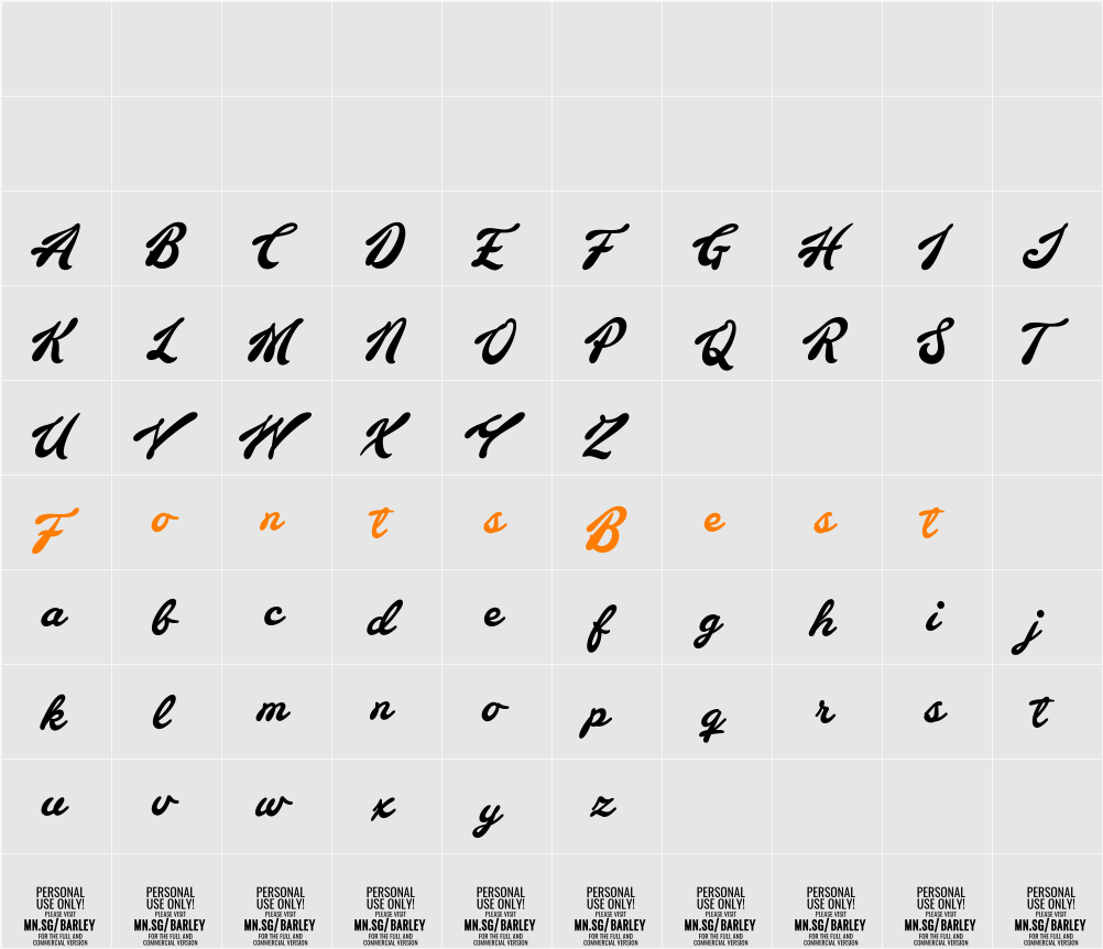 Barley Script PERSONAL USE Character Map