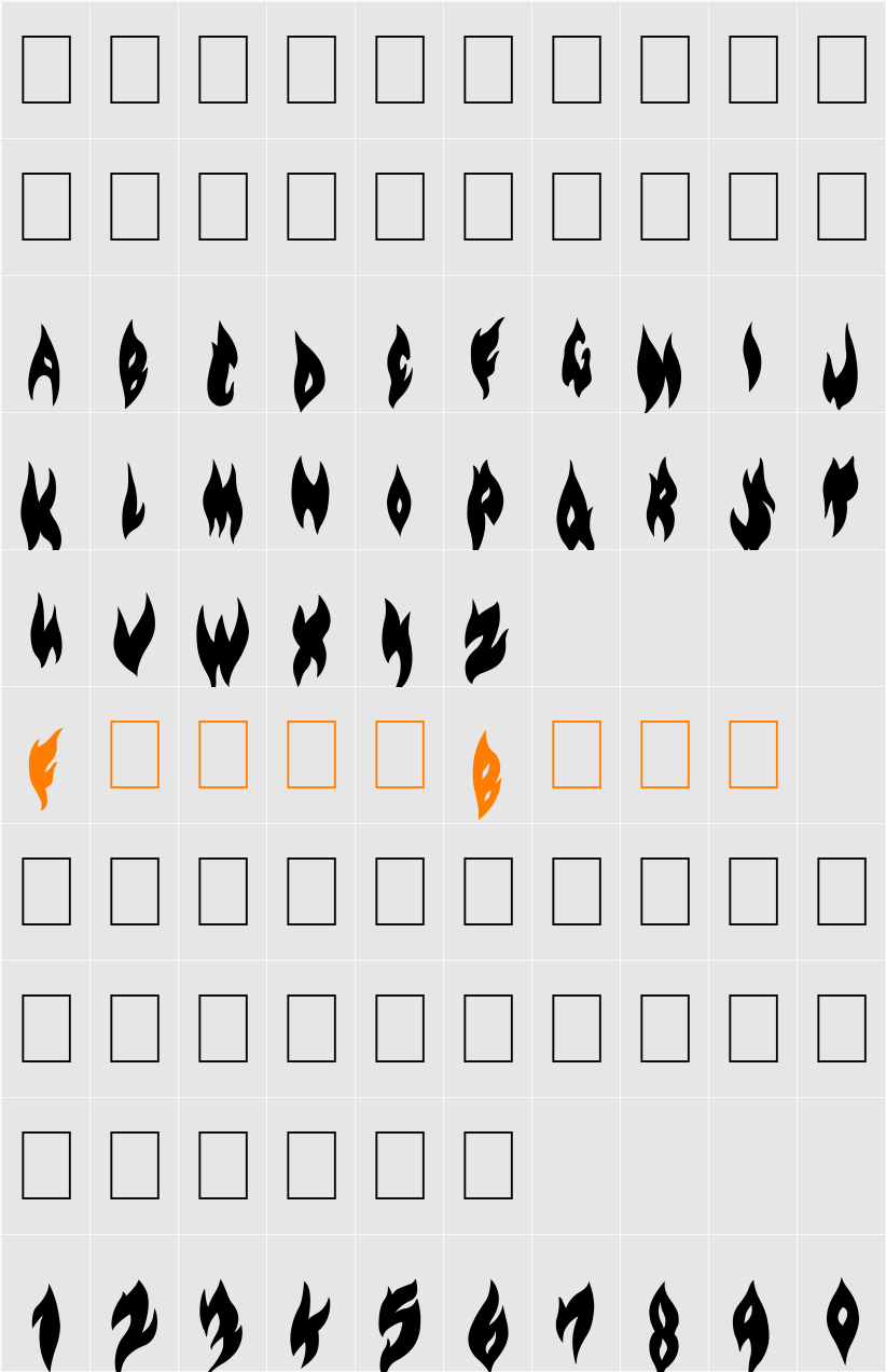 Flame on Black Character Map
