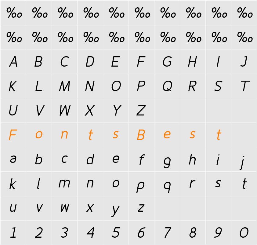 Fineness Pro Regular Italic Character Map
