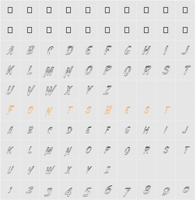 FZ UNIQUE 4 HOLLOW ITALIC Character Map