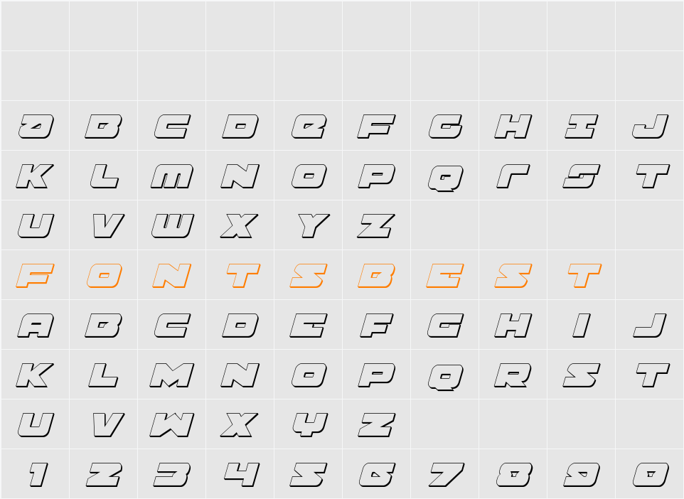 Banjin 3D Italic Character Map