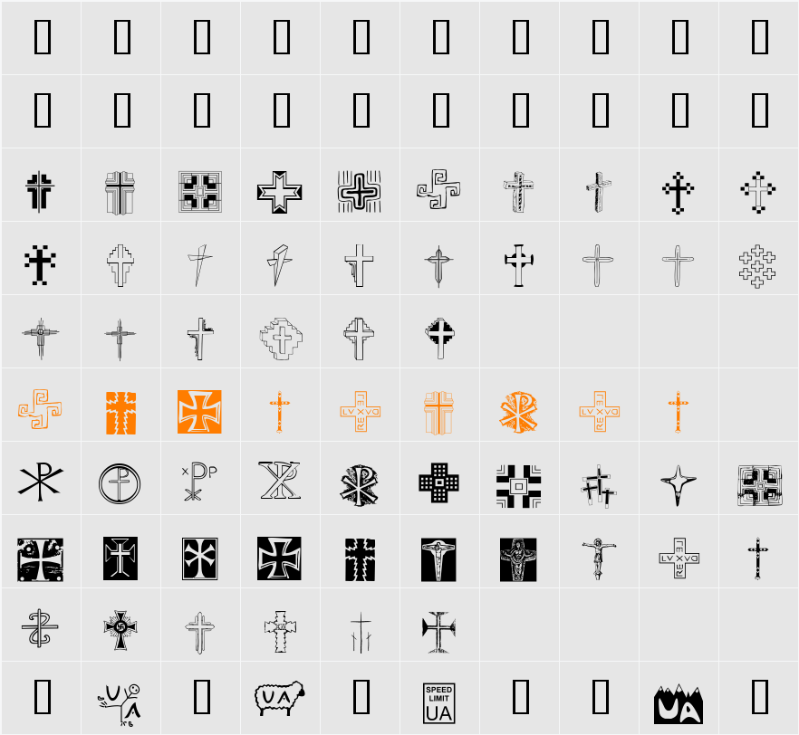 Christian Crosses II Character Map