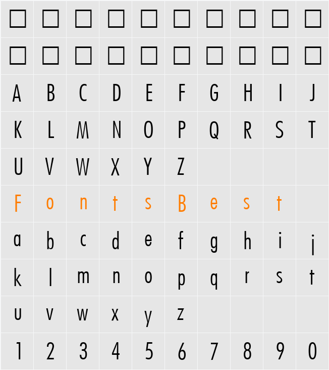 Futuri Condensed Light Character Map