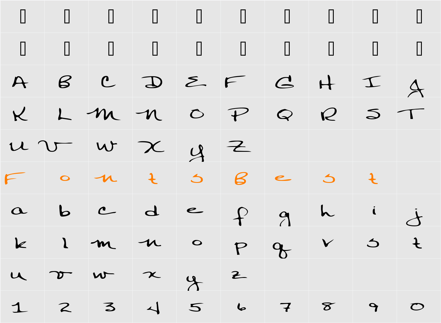 Binky Character Map