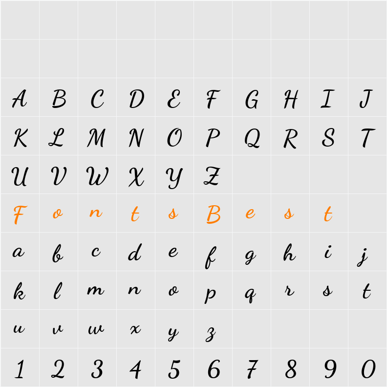 Dancing Script Character Map