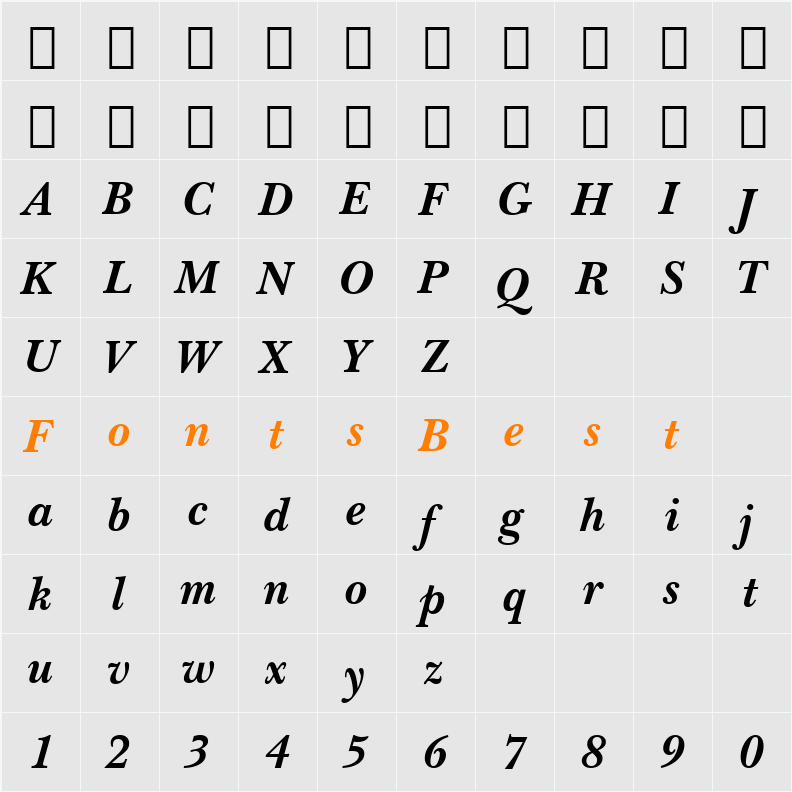 Baskerville Win95BT Character Map