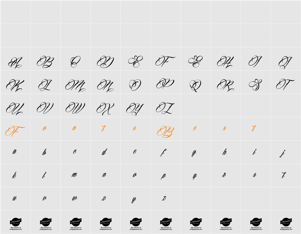 Billion Stars Personal Use  Character Map