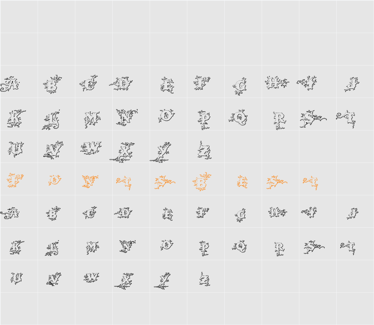 DarkWoodBeveled Character Map