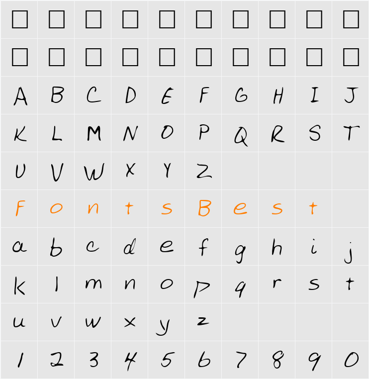 AllensHand Character Map