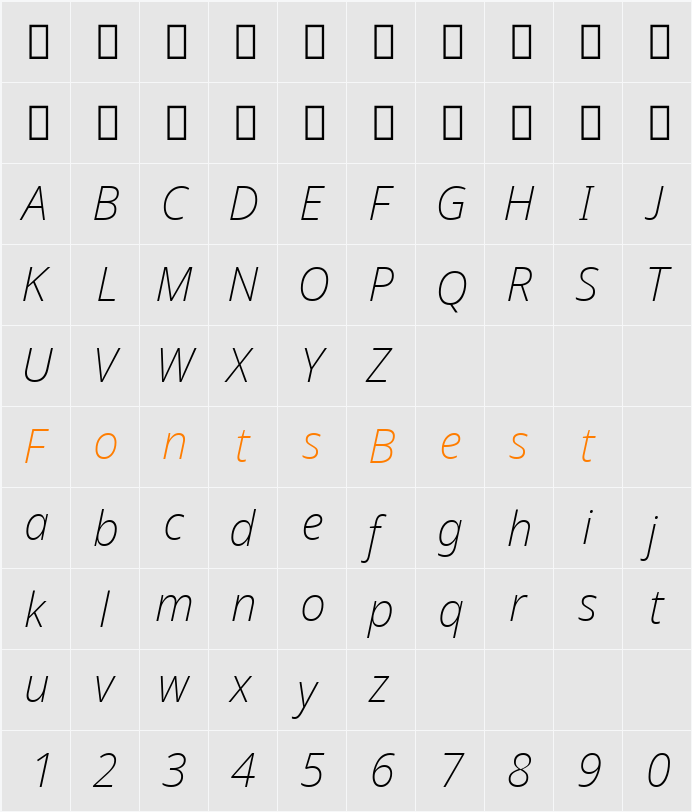 Avrile Sans ExtraLight Character Map