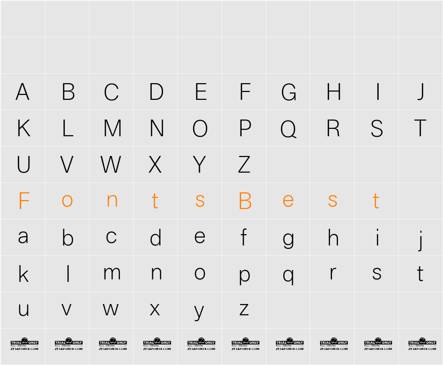 Boring Sans A Trial Light Character Map
