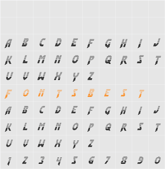 Flash Rogers Gradient Italic Character Map