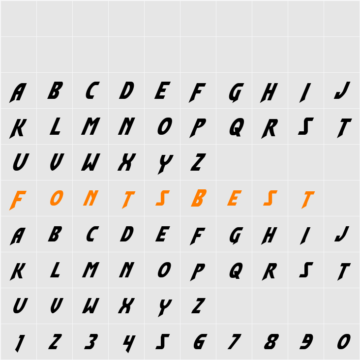 Flash Rogers Super-Italic Character Map