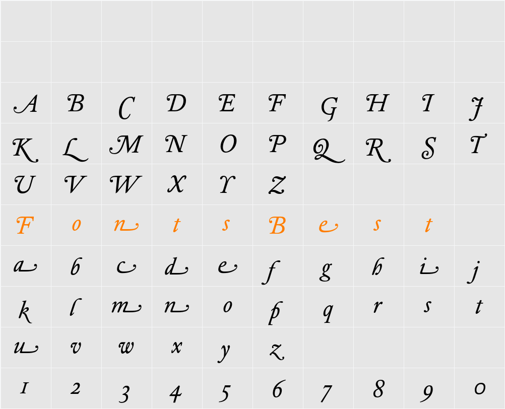 DTLElzevirTBookSwash Character Map