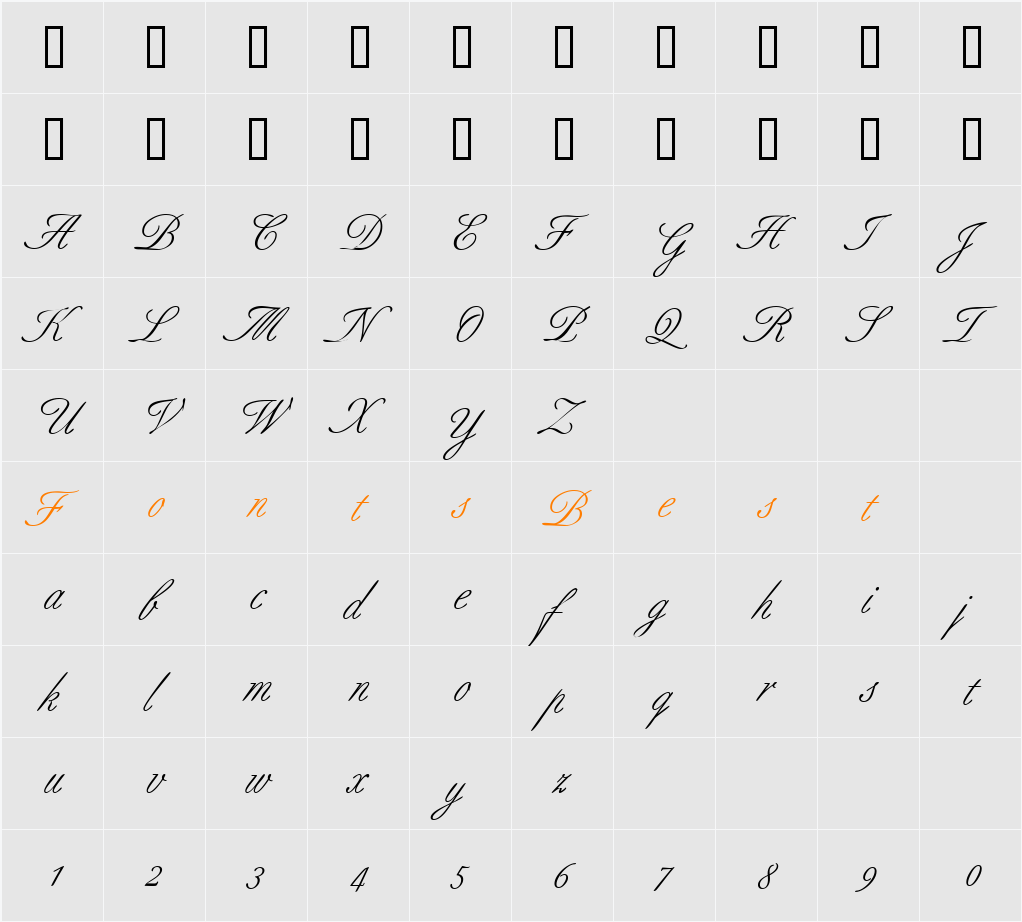 Allure Script Character Map