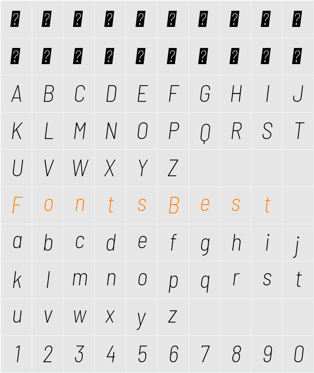 Barlow Semi Condensed ExLight Character Map