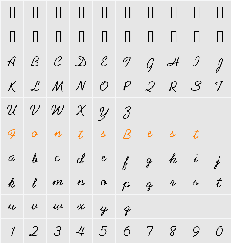 AbrazoScriptSSK Character Map