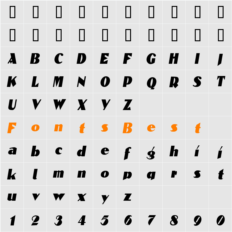 Block-Calligraphy-Condensed Character Map