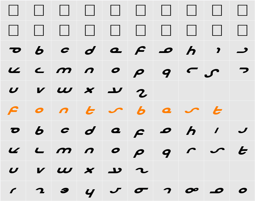 Masterdom Exp Bold Italic Character Map