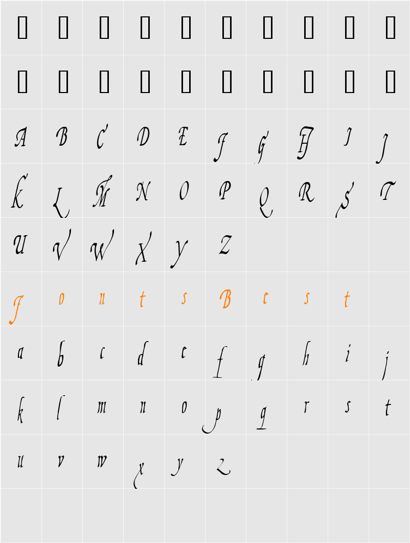 Fiorenza II Character Map