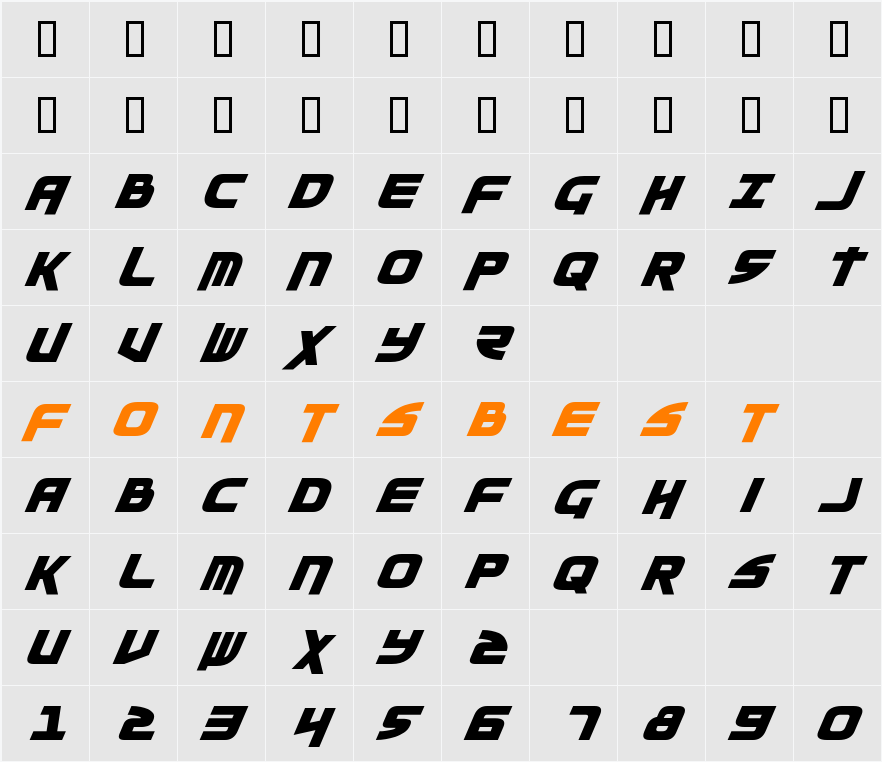 Moltors Italic Character Map