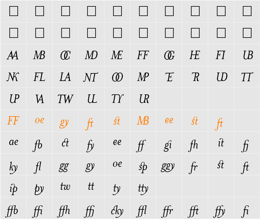 MrsEavesJustLig Character Map
