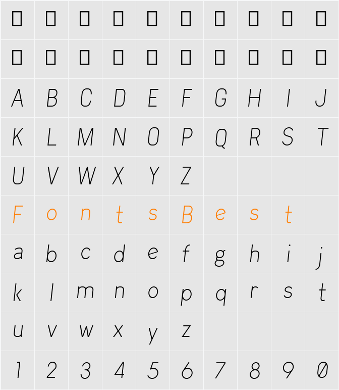 Arvin Light Character Map
