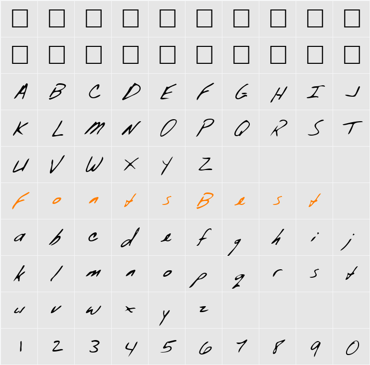 FiniansHand Character Map