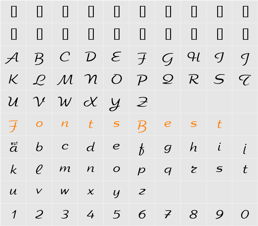 Elfring EliteLight Character Map
