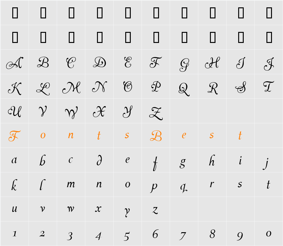 Avalanche Script TT Character Map