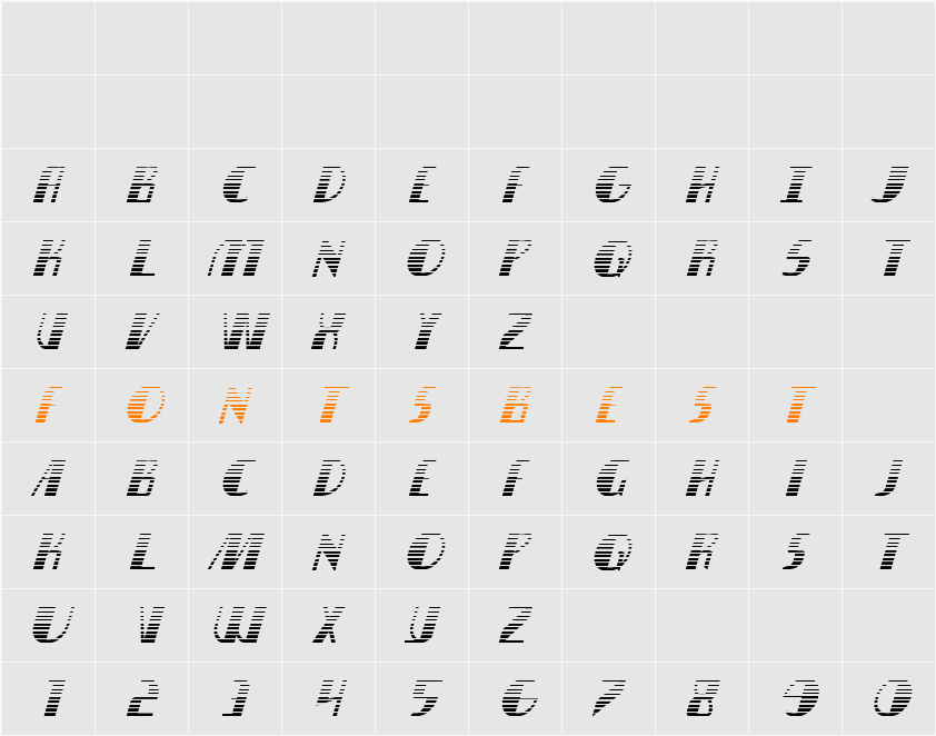 Nathan Brazil Gradient Italic Character Map