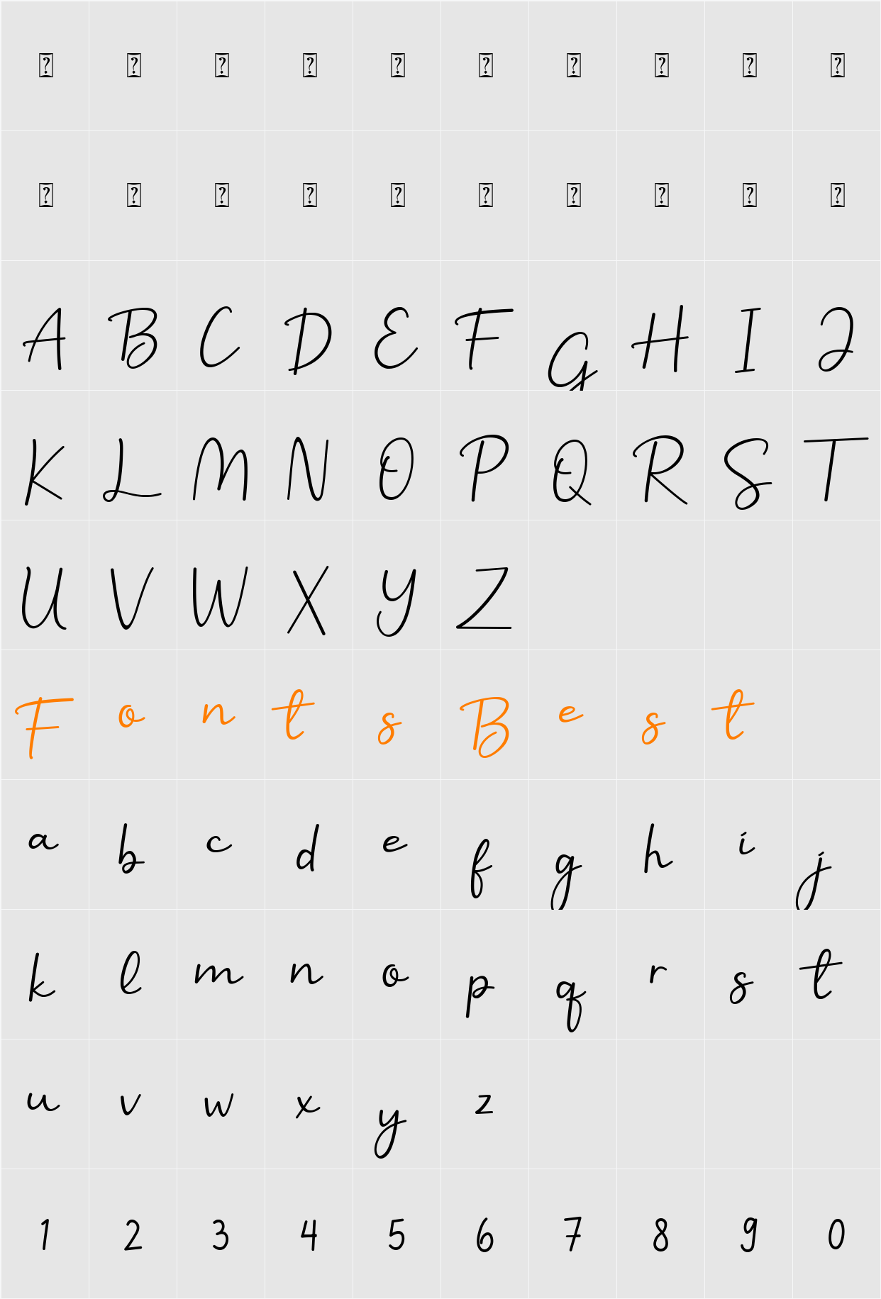 Benilla Calligraphy Character Map