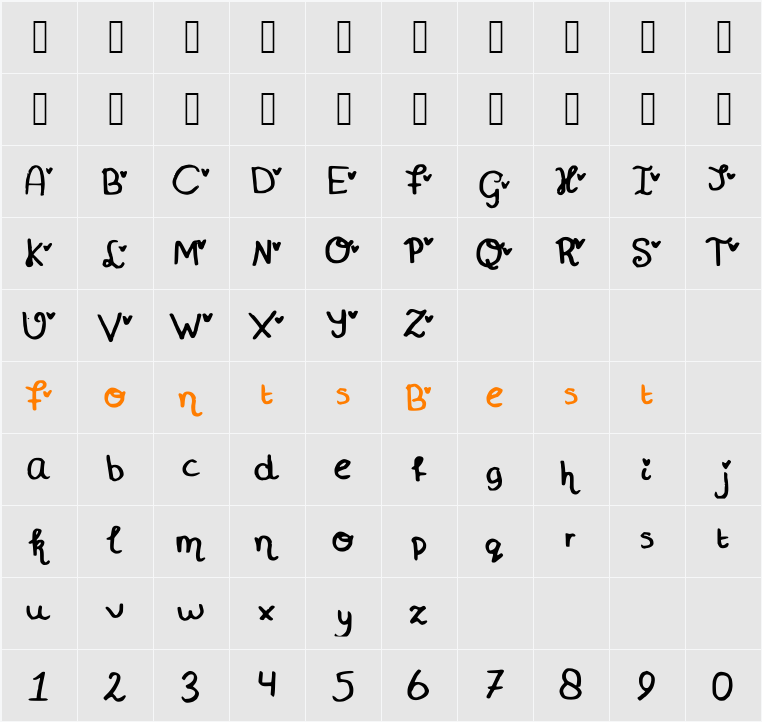 MiniHeartFont Character Map
