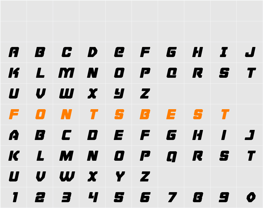 Cyborg Rooster Expanded Italic Character Map