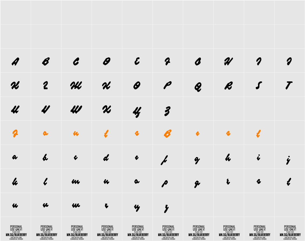Blueberry Script PERSONAL USE Character Map