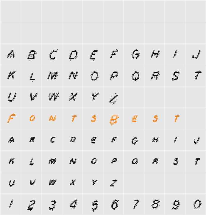 Berserker Condensed Italic Character Map