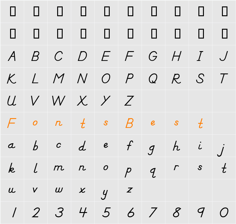 DN Manuscript Bold Character Map