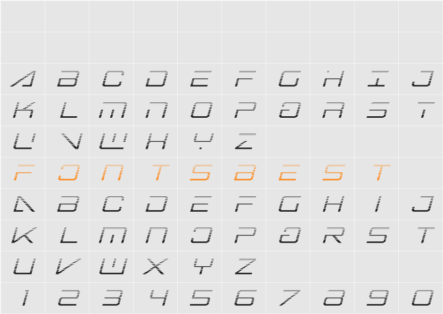 Banshee Pilot Gradient Italic Character Map