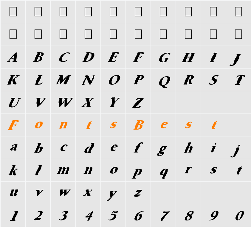 FZ ROMAN 24 MANGLED ITALIC Character Map
