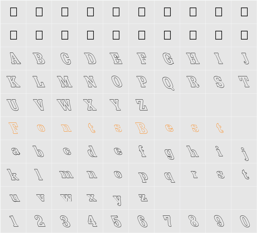 FZ ROMAN 36 HOLLOW LEFTY Character Map