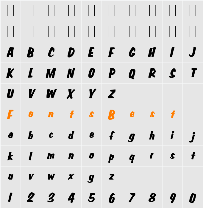 Big Nib Character Map