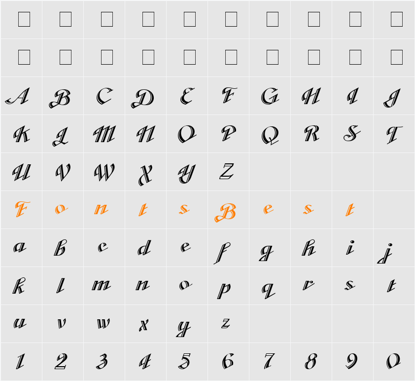 Cabarga Cursiva Character Map