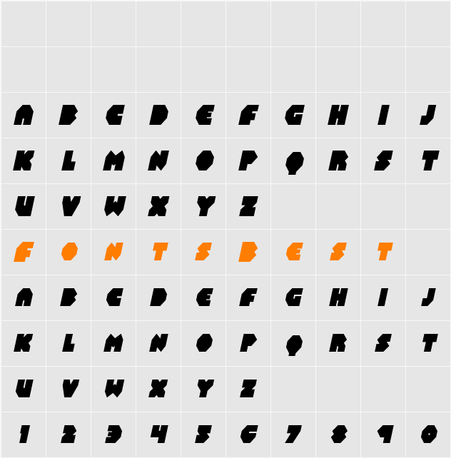 Bal-Astaral Condensed Italic Character Map