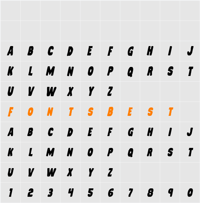 Mystery Mobile Italic Character Map