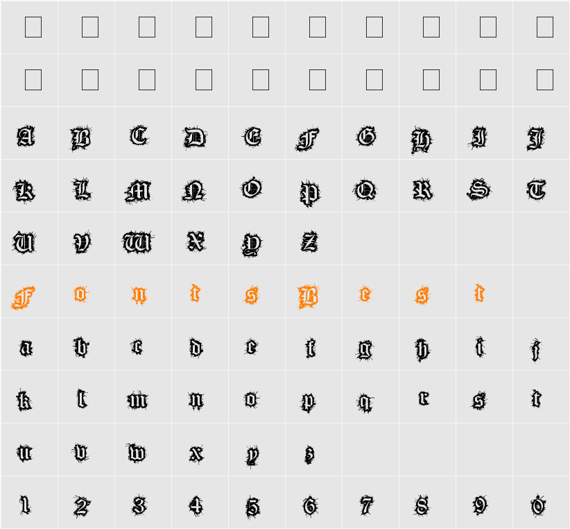 Flesh Wound Character Map