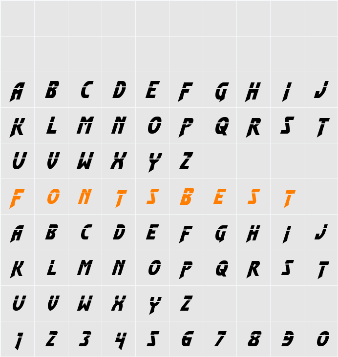 Flash Rogers Laser Italic Character Map