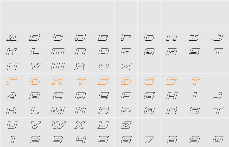 Dameron Outline Italic Character Map