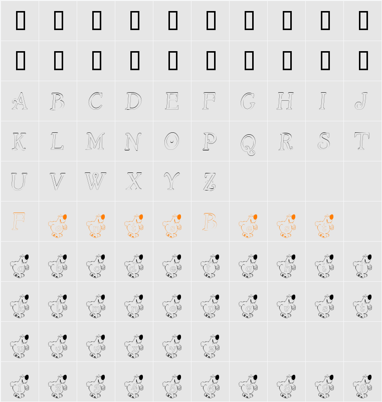 BearlyAFont Character Map
