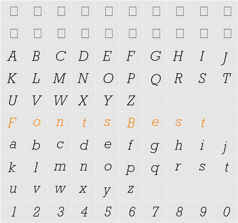 Astute Light SSi Character Map
