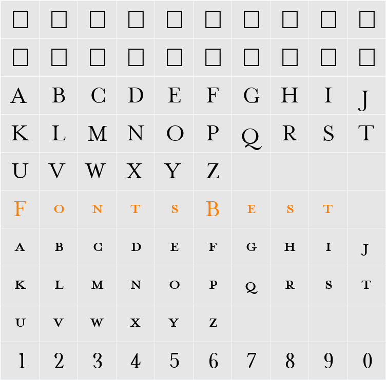 MrsEavesPetiteCaps Character Map